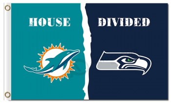 NFL Miami Dolphins 3'x5' polyester flags divided with seattle seahawks and your logo