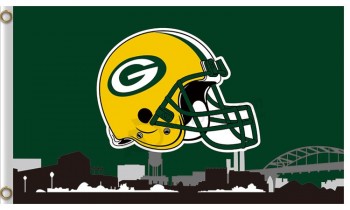 Tamanho personalizado para Empacotadores nfl green bay 3'x5 'poliéster bandeiras capacete cidade skyline