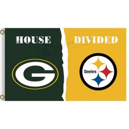 Nwholesale benutzerdefinierte billige grüne Bucht Packer 3'x5 'Polyester Fahnen mit Steelers geteilt