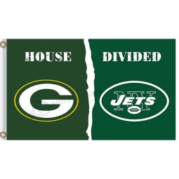 En gros personnalisé pas cher nfl vert baie Emballeurs 3 'x 5' drapeaux en polyester maison divisée avec des jets