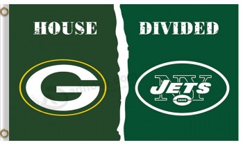 En gros personnalisé pas cher nfl vert baie Emballeurs 3 'x 5' drapeaux en polyester maison divisée avec des jets