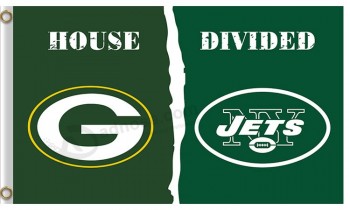 Wholesale custom cheap NFL Green Bay Packers 3'x5' polyester flags house divided with Jets