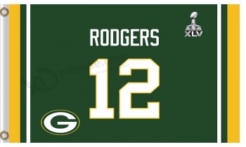 Wholesale custom cheap NFL Green Bay Packers 3'x5' polyester flags Rodgers 12