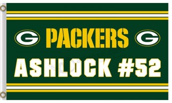 Custom high-end NFL Green Bay Packers 3'x5' polyester flags Ashlock #52