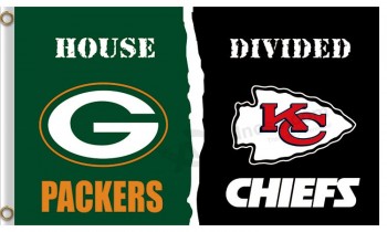 Custom high-end NFL Green Bay Packers 3'x5' polyester flags house divided with Cheifs