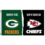 Personalizado alto-End nfl green bay Empacadores Casa de banderas de poliéster 3'x5 'dividida con cheifs