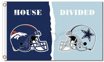 Custom high-end NFL Denver Broncos 3'x5' polyester flags divided with Cowboys helmet