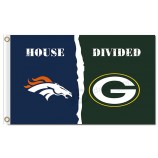 Nfl denver broncos 3'x5 'polyester fahnenhaus mit grüner bucht geteilt
