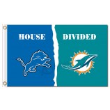 Benutzerdefinierte billig nfl detroit löwen 3'x5 'polyester fahnen haus mit miami delphin geteilt