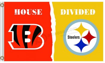 Vente en gros personnalisé nfl cincinnati bengals drapeaux en polyester 3'x5 'diviser avec Steelers