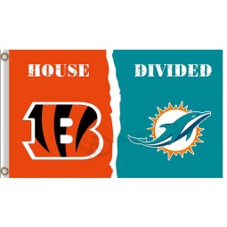 Großhandelskundenspezifisches nfl Cincinnati bengals 3'x5 Polyesterflaggenhaus teilte sich mit Miami-Delphinen