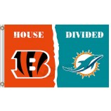 Wholesale custom NFL Cincinnati Bengals 3'x5' polyester flags house divided with Miami Dolphins