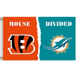 Wholesale custom NFL Cincinnati Bengals 3'x5' polyester flags house divided with Miami Dolphins