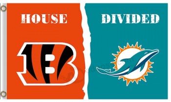 Wholesale custom NFL Cincinnati Bengals 3'x5' polyester flags house divided with Miami Dolphins