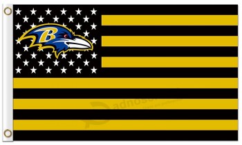 Haut personnalisé-Fin nfl corbeaux baltimore 3'x5 'drapeaux en polyester étoiles rayures jaune foncé