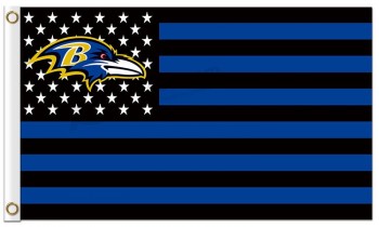 Haut personnalisé-Fin nfl corbeaux baltimore 3'x5 'drapeaux en polyester étoiles rayures bleu foncé