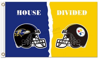 Custom high-end NFL Baltimore Ravens 3'x5' polyester flags helmet divided with steelers