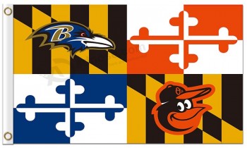 Benutzerdefinierte hoch-Ende nfl baltimore ravens 3'x5 'Polyesterflaggen mit Baltimore Orioles