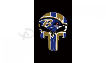 Haut personnalisé-Fin nfl corbeaux baltimore 3 'x 5' drapeaux en polyester crâne