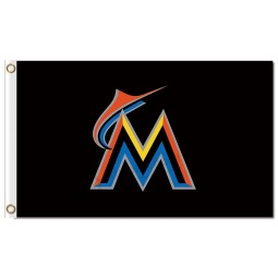 Mlb miami marlins 3'x5 'polyester fahnen logo schwarze flagge