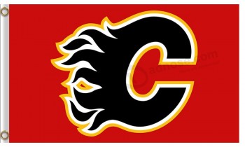 Großhandel benutzerdefinierte hoch-Ende nhl Calgary Flammen 3'x5 'Polyester Fahnen schwarzes Logo