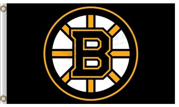Haut personnalisé-Fin nhl boston bruins 3'x5 'polyester drapeaux logo fond noir