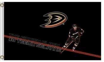 卸売カスタム高-エンドnhlアナハイムアヒル3'x5 'ポリエステルフラグ＃8 teemu selanne