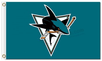 Nhl san jose 상어 3'x5 '폴리 에스테르 깃발 로고가 삼각형 위에 있습니다