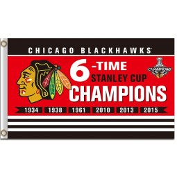 Großhandel benutzerdefinierte billige nhl chicago blackhawks 3'x5 'polyester flagge 6 zeit champions