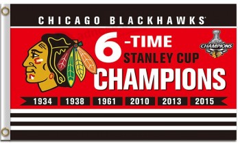 Groothandel custom goedkope nhl chicago blackhawks 3'x5 'polyester vlag 6 tijdkampioenen