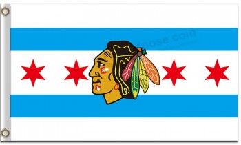 Nhl 시카고 blackhawks 3'x5 '폴리 에스테르 깃발 파란 선 및 별은 주문을 받아서 만들어진다 