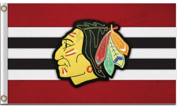 Nhl芝加哥blackhawks 3'x5'涤纶旗在中间的白色和黑色线为自定义大小 