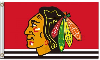 Nhl芝加哥blackhawks 3'x5'涤纶旗底白色和黑色线条为自定义尺寸 