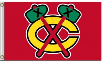 Nhl芝加哥blackhawks 3'x5'聚酯旗两个曲棍球棒