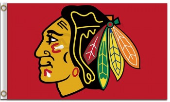 로고가있는 nhl chicago blackhawks 3'x5 '폴리 에스테르 깃발