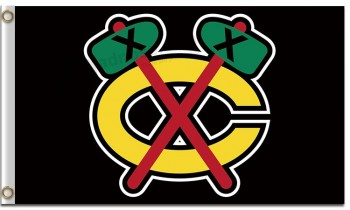 Nhl芝加哥blackhawks 3'x5'聚酯旗子字母c黑色背景