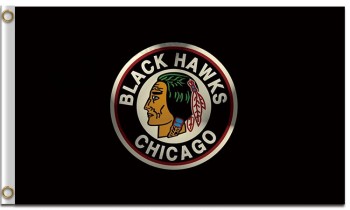 Nhl 시카고 blackhawks 3'x5 '폴리 에스터 깃발 로고가 검정색 배경