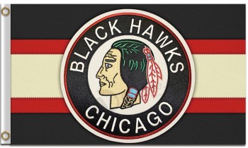 Nhl chicago blackhawks 줄무늬가있는 3'x5 '폴리 에스테르 깃발 로고 문자