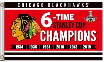 Nhl chicago blackhawks 3'x5 'drapeau en polyester 6 fois champion de la coupe stanley