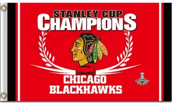 Nhl chicago blackhawks 3'x5 '폴리 에스테르 깃발 사용자 정의 크기의 스탠리 컵 챔피언 