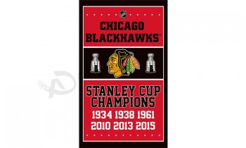 Nhl chicago blackhawks 3'x5 '폴리 에스테르 깃발 사용자 지정 크기의 스탠리 컵 챔피언 