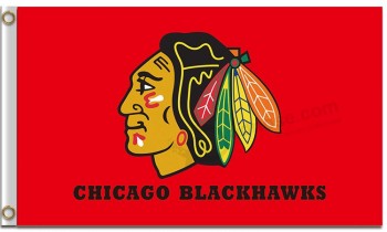 NHL Chicago blackhawks 3'x5' polyester flag red background for custom size 
