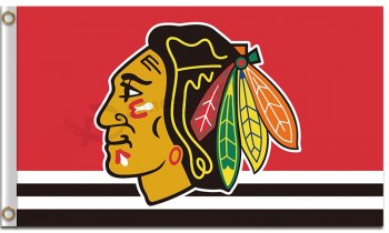 Nhl chicago blackhawks 3'x5 '폴리 에스테르 깃발 빨간색 배경 및 사용자 정의 크기의 검은 선 