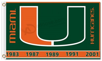 Ncaa miami hurricanes 3'x5 'drapeaux en polyester u