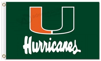 Ncaa Miami orkanen 3'x5 'polyester vlaggen groene achtergrond