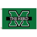 Ncaa Marshall donnernden Herde 3'x5 'Polyester Fahnen grün mit weißen Zeichen für benutzerdefinierte Größe 