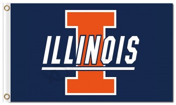 批发定制高-结束ncaa伊利诺伊战斗illini 3'x5'聚酯旗子蓝色背景与字符