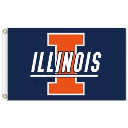 Großhandel benutzerdefinierte hoch-Endee ncaa Illinois kämpfen illini 3'x5 'Polyester Flaggen blauen Hintergrund mit Charakter