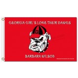 Großhandelskundenspezifischer preiswerter ncaa Georgia-Bulldoggen 3'x5 Polyester kennzeichnet weißen Hund im roten Hintergrund mit rotem Hut