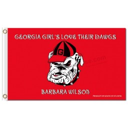 Großhandelskundenspezifischer preiswerter ncaa Georgia-Bulldoggen 3'x5 Polyester kennzeichnet weißen Hund im roten Hintergrund mit rotem Hut